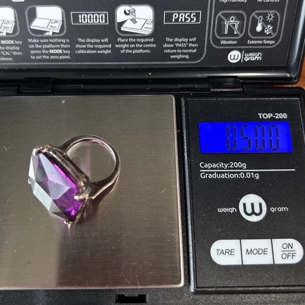 Vintage Sterling Silver Large Purple Lucite Cocktail Statement Ring Sz 5.25